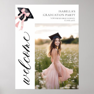 Moderne Roze Bow Coquette Graduation Cap Welkom Poster