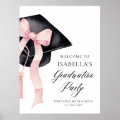Moderne Roze Bow Coquette Graduation Cap Welkom Poster (Voorkant)