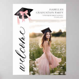 Moderne Roze Bow Coquette Graduation Cap Welkom Poster