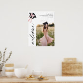 Moderne Roze Bow Coquette Graduation Cap Welkom Poster (Keuken)