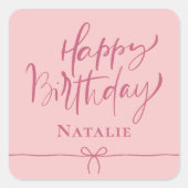 Moderne Roze Bow Eenvoudige Gelukkige Verjaardag Vierkante Sticker (Voorkant)