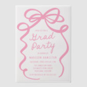 Moderne Roze Bow Foto Afstudeerfeest Vellum Uitnodigingen (Voorkant)