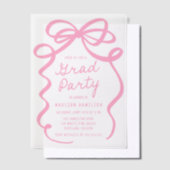 Moderne Roze Bow Foto Afstudeerfeest Vellum Uitnodigingen (Offset)
