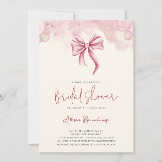 Moderne Roze Bow Foto Vrijgezellenfeest Party Kaart (Voorkant)