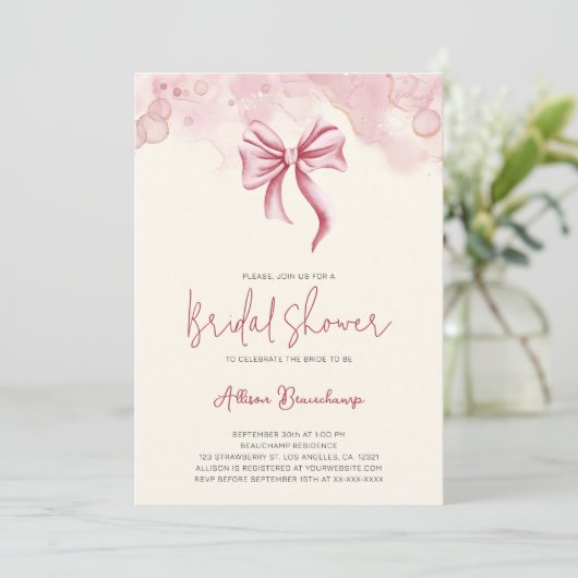 Moderne Roze Bow Foto Vrijgezellenfeest Party Kaart (Staand voorkant)