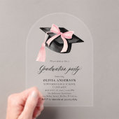 Moderne Roze Bow Graduation Cap Afstuderen Arch Acryl Uitnodigingen (Insitu (Draagbaar))