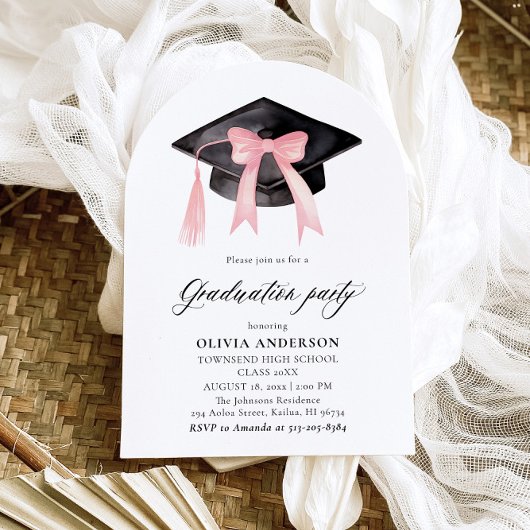Moderne Roze Bow Graduation Cap Afstuderen gebogen Kaart