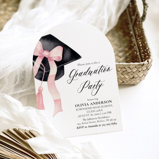 Moderne Roze Bow Graduation Cap Afstuderen gebogen Kaart
