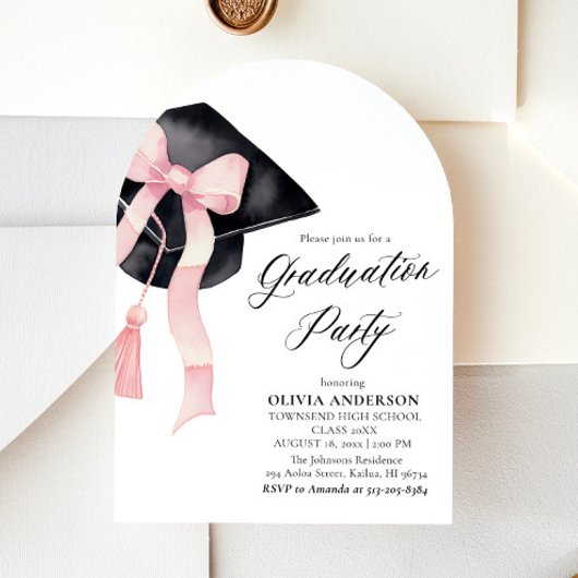 Moderne Roze Bow Graduation Cap Afstuderen gebogen Kaart