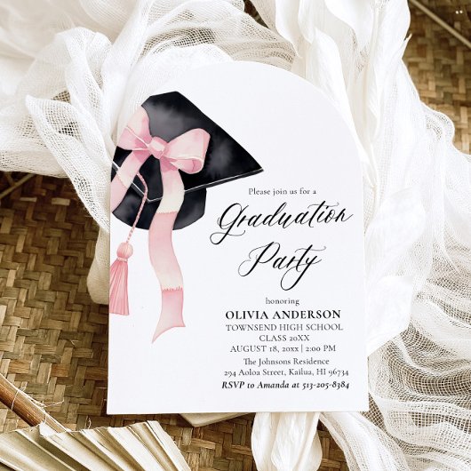 Moderne Roze Bow Graduation Cap Afstuderen gebogen Kaart
