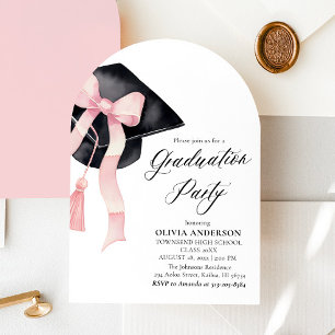 Moderne Roze Bow Graduation Cap Afstuderen gebogen Kaart
