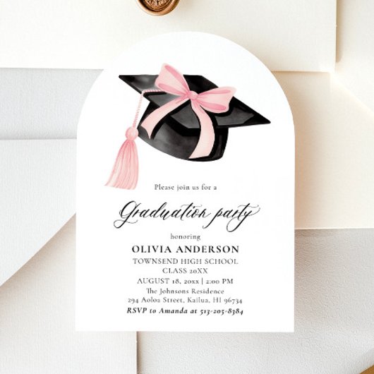 Moderne Roze Bow Graduation Cap Afstuderen gebogen Kaart