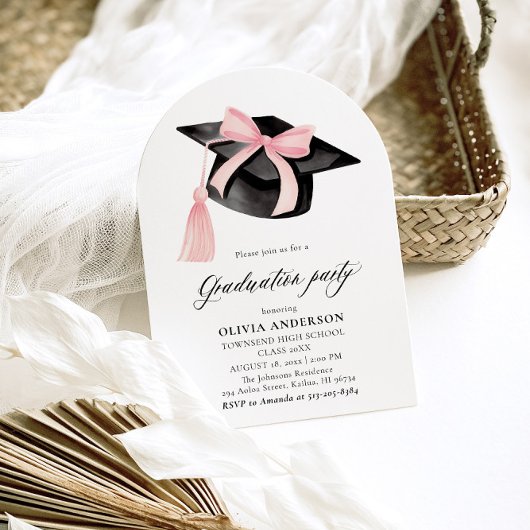 Moderne Roze Bow Graduation Cap Afstuderen gebogen Kaart