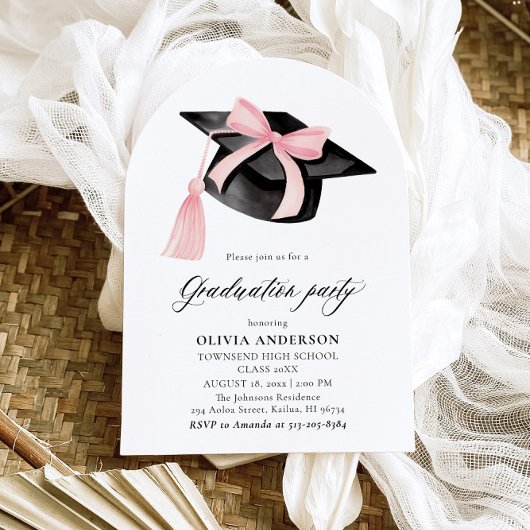 Moderne Roze Bow Graduation Cap Afstuderen gebogen Kaart