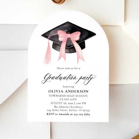 Moderne Roze Bow Graduation Cap Afstuderen gebogen Kaart