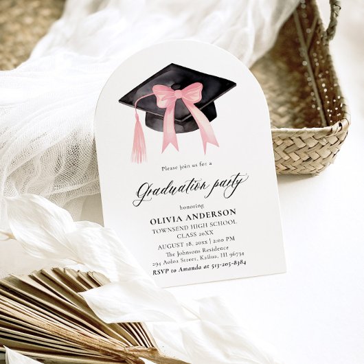 Moderne Roze Bow Graduation Cap Afstuderen gebogen Kaart