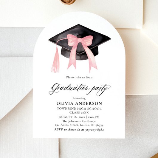 Moderne Roze Bow Graduation Cap Afstuderen gebogen Kaart