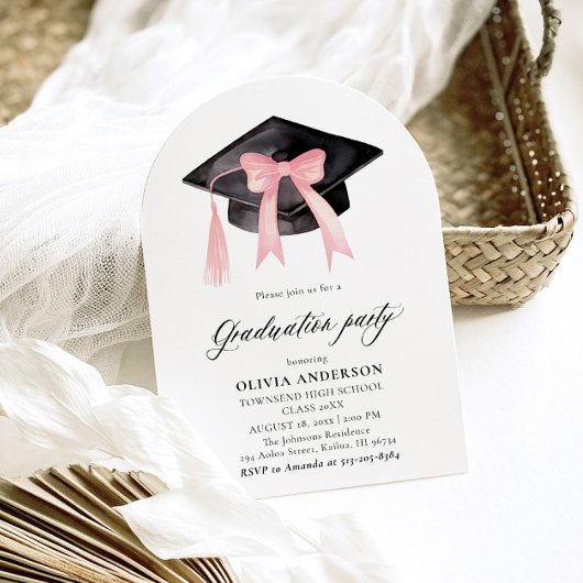 Moderne Roze Bow Graduation Cap Afstuderen gebogen Kaart