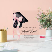 Moderne Roze Bow Graduation Party Gastboek Teken Acryl Bord (Huwelijk)