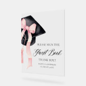 Moderne Roze Bow Graduation Party Gastboek Teken Acryl Bord (Hoek)