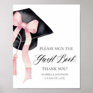 Moderne Roze Bow Graduation Party Gastboek Teken Poster