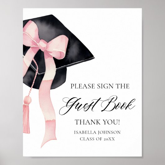 Moderne Roze Bow Graduation Party Gastboek Teken Poster (Voorkant)