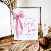 Moderne Roze Bow Graduation Party Gastboek Teken Poster