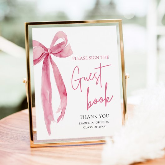 Moderne Roze Bow Graduation Party Gastboek Teken Poster