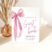 Moderne Roze Bow Graduation Party Gastboek Teken Reclamebord Met Voetstuk
