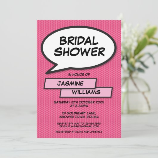 Moderne Roze Bruidsdouche Fun Strips Kaart (Staand voorkant)