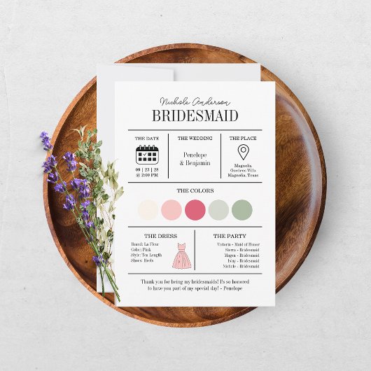 Moderne Roze Bruidsmeisje Informatiekaart Kaart