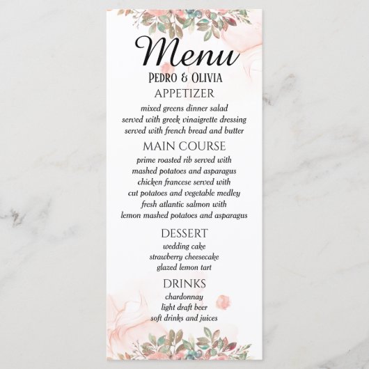 Moderne roze bruiloft menu (Voorkant)