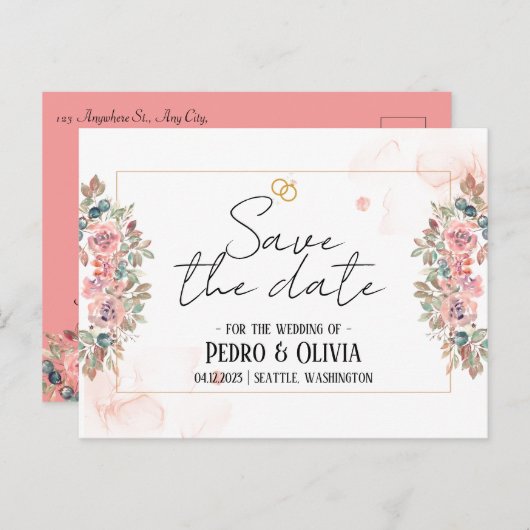 Moderne roze bruiloft met roze tong briefkaart (Voorkant / Achterkant)