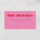 Moderne Roze Bruiloft RSVP Details Website Informatiekaartje (Voorkant)