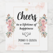 Moderne roze bruiloft wijn etiket (Enkel label)