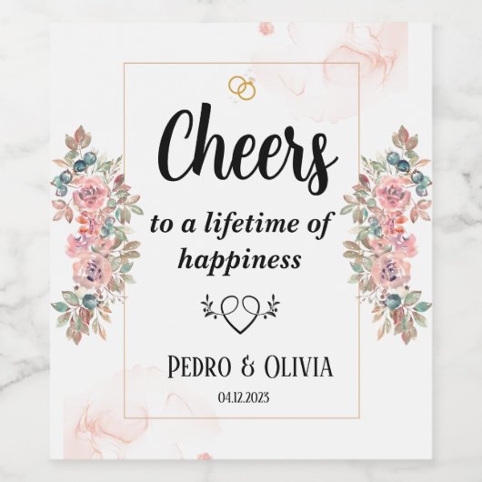 Moderne roze bruiloft wijn etiket (Enkel label)