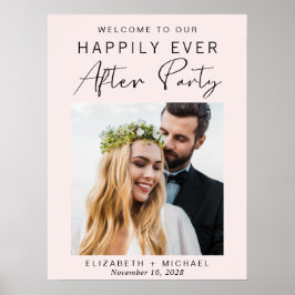 Moderne Roze Bruiloftsreceptie Welkom met Foto Poster