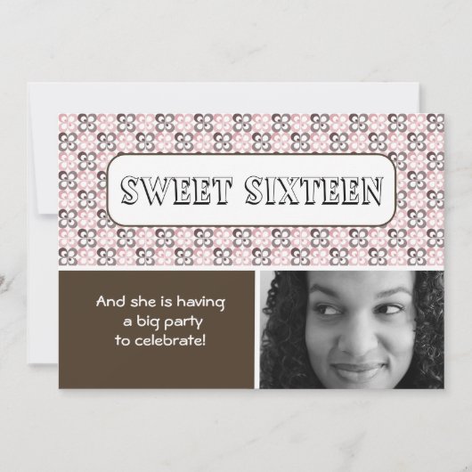 Moderne roze bruine bloem patroon zoet zestien kaart (Voorkant)