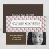 Moderne roze bruine bloem patroon zoet zestien kaart (Voorkant / Achterkant)