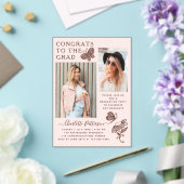 Moderne roze bruine vlinder foto afstudeerfeest acryl uitnodigingen (Insitu (Huwelijk))