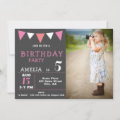 Moderne Roze Bunting Vlaggen Foto Verjaardagsfeest Kaart (Voorkant)