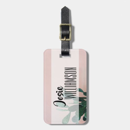 Moderne roze cactus bagagelabel (Voorkant verticaal)