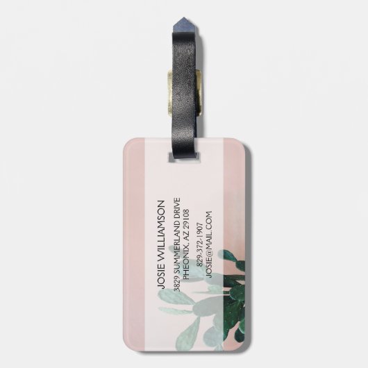 Moderne roze cactus bagagelabel (Achterkant verticaal)