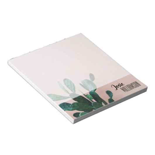 Moderne roze cactus notitieblok (Schuin)