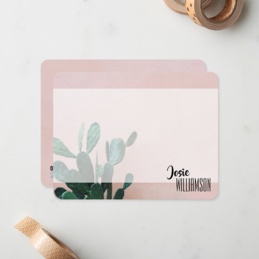 Moderne roze cactus notitiekaartje (Voorkant / Achterkant in situ)