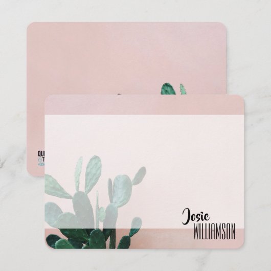 Moderne roze cactus notitiekaartje (Voorkant / Achterkant)