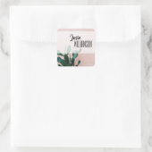 Moderne roze cactus vierkante sticker (Tas)