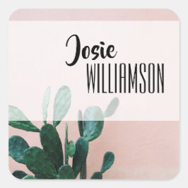 Moderne roze cactus vierkante sticker