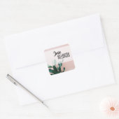 Moderne roze cactus vierkante sticker (Envelop)