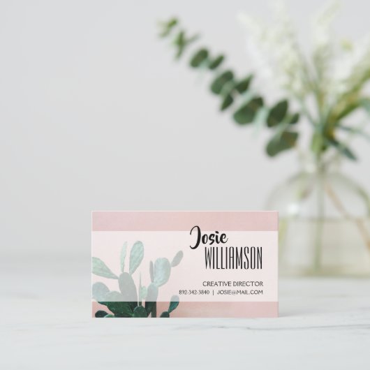 Moderne roze cactus visitekaartje (Staand voorkant)